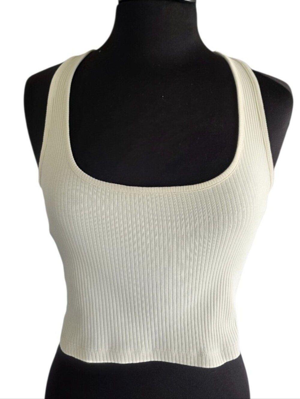 Collusion Racerback Cropped Top Ribbed Square-Neck Crop Tank Cream 8
